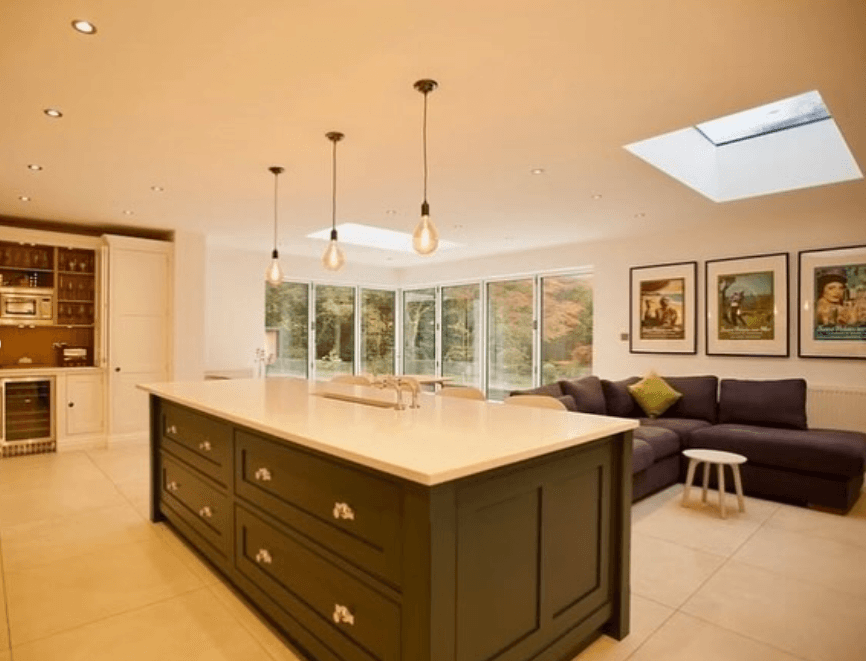 Kitchen interior of the Willaston rear extension — full fit-out with open plan layout
